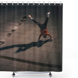 Personality  High Angle View Of Skateboarder Riding Upside Down On Hands Shower Curtains