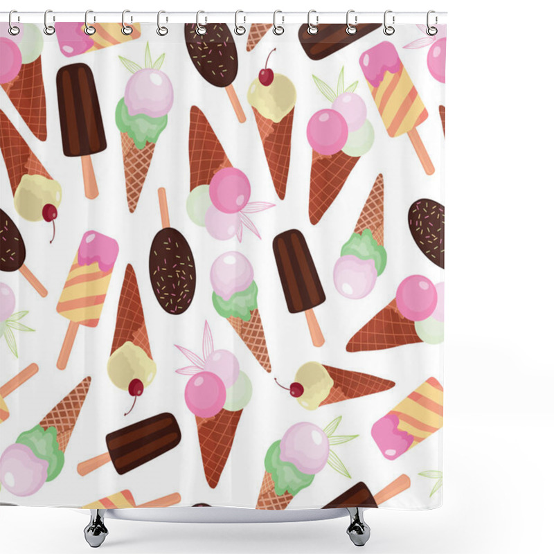 Personality  Sweet Ice Cream Collection Repeat Seamless Pattern Shower Curtains