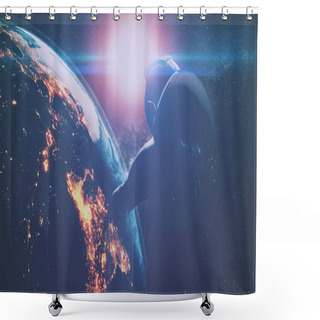 Personality  Cosmonaut Over Illuminated Planet Earth And Bright Sunlight Shower Curtains