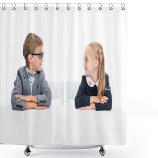 Personality  Adorable Pupils Sitting At Desk Shower Curtains