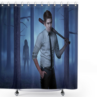Personality  Man In Forest With Woman Zombie Shower Curtains