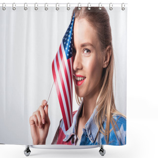 Personality  Girl With American Flag  Shower Curtains