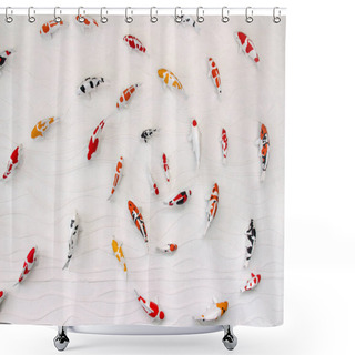 Personality  Carps Fish Or Koi Fish Statue On Cement Wall For Decorate, Stucc Shower Curtains