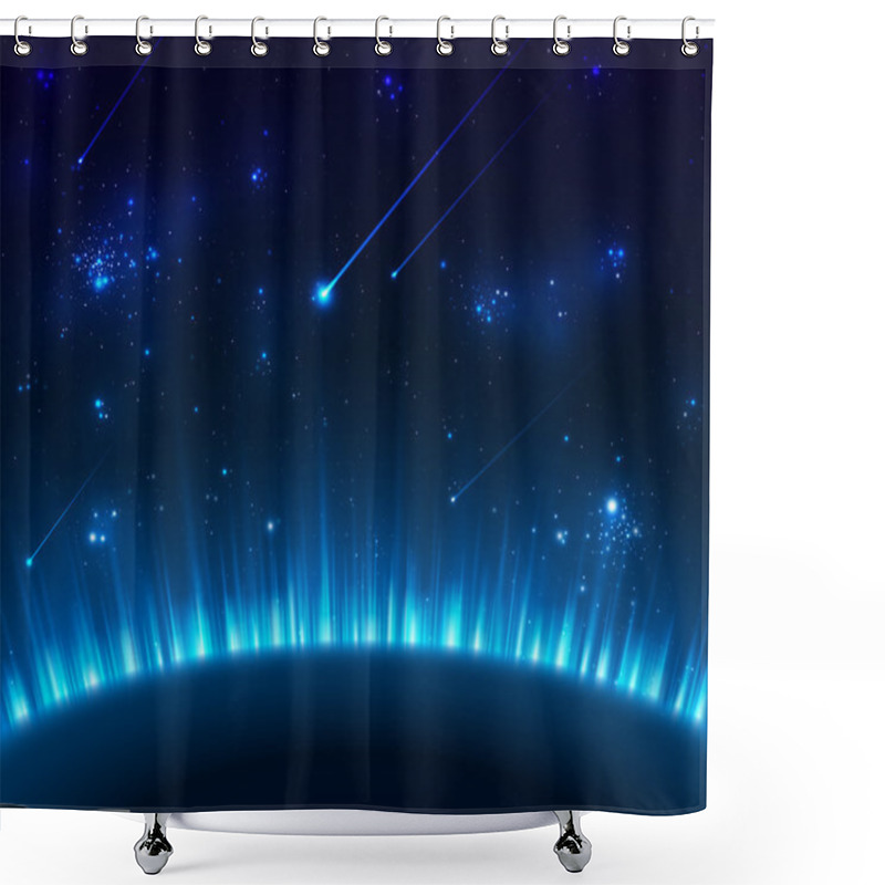 Personality  Space Background With Blue Light Shower Curtains