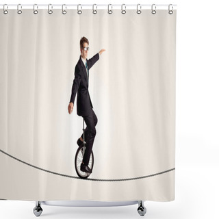 Personality  Extreme Business Man Riding Unicycle On A Rope Shower Curtains