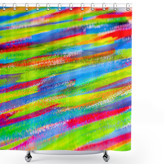 Personality  Background From Different Strokes Of Red, Yellow, Green And Blue Paint With Brush Close-up. Bright Colorful Backdrop Of Colored Brush Lines. Mixing Color Streaks Of Paint With Cracked And Scratched. Shower Curtains