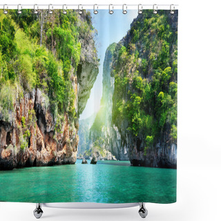 Personality  Rocks And Sea In Krabi Thsiland Shower Curtains