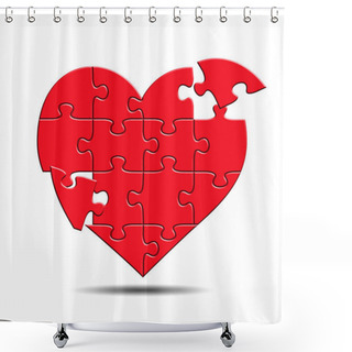 Personality  Red Heart, Puzzle, Against White Background Shower Curtains