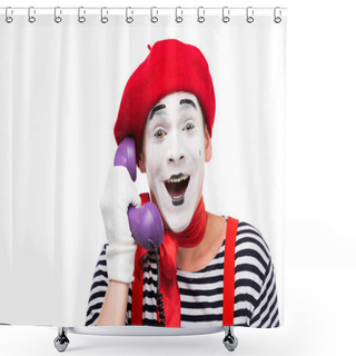 Personality  Happy Mime Talking By Ultra Violet Retro Stationary Telephone Isolated On White Shower Curtains