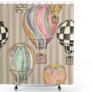 Personality  Air Balloons Collections Seamless  Vintage Circus Watercolor Hand Drawn Repeatable  Pattern  Illustration  Shower Curtains