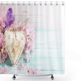 Personality  Background With Flowers And Decorative Heart Shower Curtains