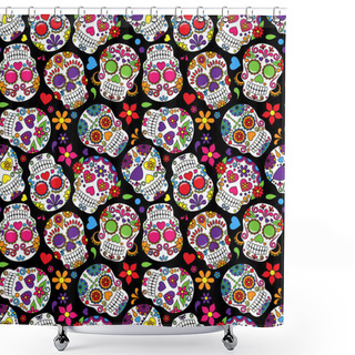 Personality  Day Of The Dead Sugar Skull Seamless Vector Background Shower Curtains