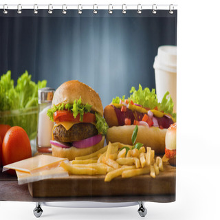 Personality  Fast Food Hamburger, Hot Dog Menu With Burger, French Fries, To Shower Curtains