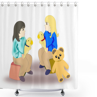 Personality  Girls With Teddy Bears Shower Curtains
