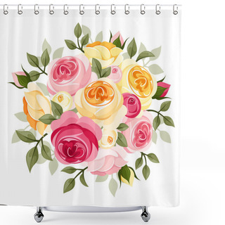 Personality  Pink And Yellow Roses. Vector Illustration. Shower Curtains