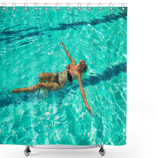 Personality  Woman Floating On A Back In Swimming Pool Resort Hotel Summer Time Vacation Season Shower Curtains