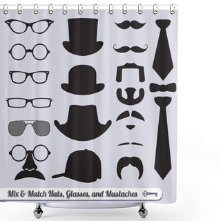 Personality  Vector Set: Mix Of Mustache, Hats, Ties, And Glasses Shower Curtains