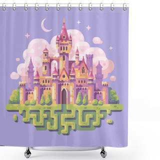 Personality  Fairy Tale Princess Castle Flat Illustration. Fantasy Landscape Background Shower Curtains