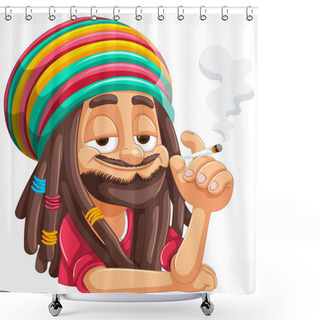 Personality  Cartoon Of A Relaxed Rastafarian With A Smoking Joint. Shower Curtains