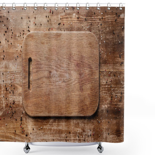 Personality  Top View Of Cutting Board On Wooden Table With Scattered Peppercorns Shower Curtains