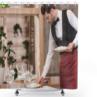 Personality  Waiter Serving Plates On Table Shower Curtains