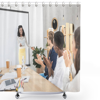 Personality  African American Businesswoman Presenting At Meeting Shower Curtains