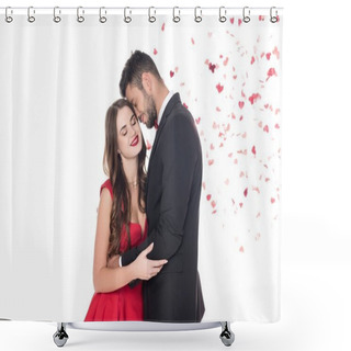 Personality  Attractive Couple Hugging Isolated On White, Valentines Day Concept Shower Curtains