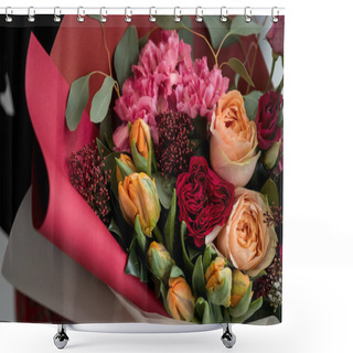 Personality  Bright Stylish Bouquet Of Red And Orange Flowers Shower Curtains