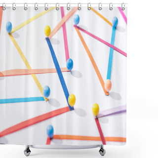 Personality  Multicolored Abstract Connected Lines With Pins, Connection And Communication Concept Shower Curtains