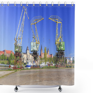 Personality  A View Of The Cranes In The Old Port. Szczecin, Poland Shower Curtains