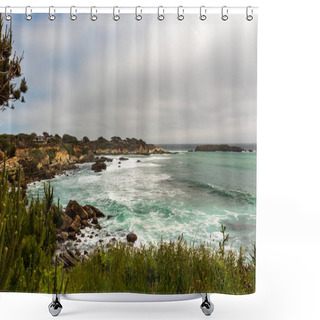 Personality  View Of The Paciic Ocean From Gualala Point Regional Park, California, USA, On A Parly Cloudy Day Space For Copy Shower Curtains