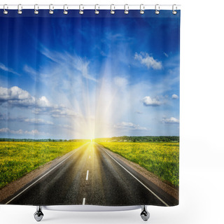 Personality  Road In Blooming Spring Meadow Shower Curtains
