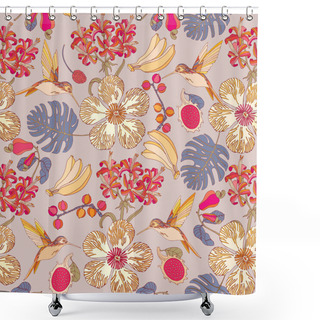 Personality  Seamless Tropical Flowers With Bananas.  Shower Curtains