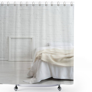 Personality  Bedroom With Empty White Bed And Picture Frame Shower Curtains