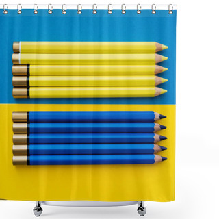 Personality  Top View Of Color Pencils On Ukrainian Flag Shower Curtains