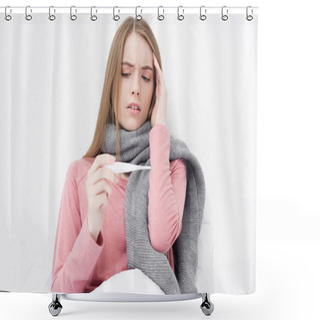 Personality  Sick Girl Looking On Thermometer Shower Curtains