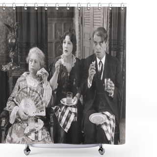 Personality  Women And Man Having Lunch Shower Curtains