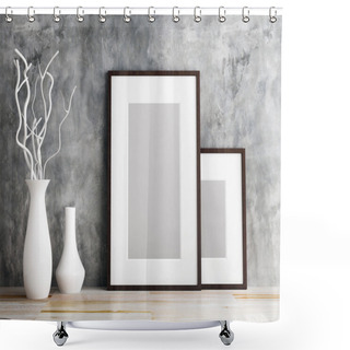 Personality  Picture Frame And Vase On Wood Floor Decorate Shower Curtains