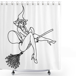 Personality  Tattoo In Black Line Style Of A Pinup Witch Shower Curtains
