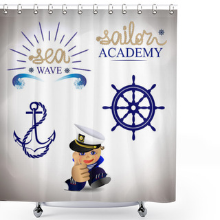 Personality  Set Of Marine, Sea Emblems Shower Curtains