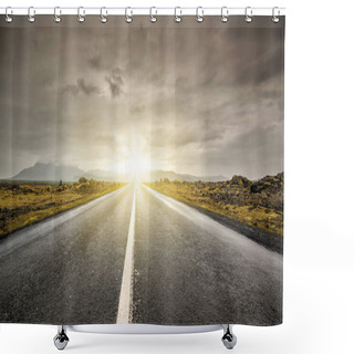Personality  Empty Road With Cloudy Skies In Wild Iceland Shower Curtains