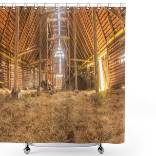 Personality  Panorama Interior Of Old Farm Barn With Straw Shower Curtains