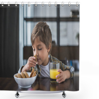 Personality  Little Boy During Breakfast At Home Shower Curtains