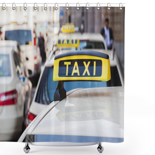 Personality  Row Of Taxis In The City Shower Curtains