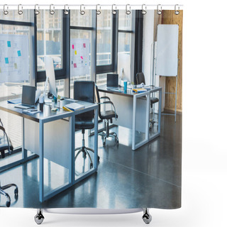 Personality  Working Tables With Computers And Laptops In Business Office Shower Curtains