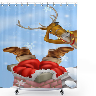 Personality  Santa In Chimney And Reindeer Shower Curtains