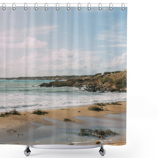 Personality  Sandy Beach Near Mediterranean Sea Against Blue Sky Shower Curtains