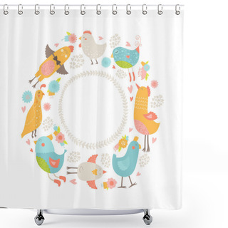 Personality  Vector Frame With Cute Birds Shower Curtains