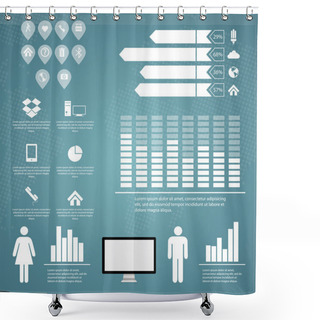 Personality  Retro Infographics Set. World Map And Information Graphics Shower Curtains