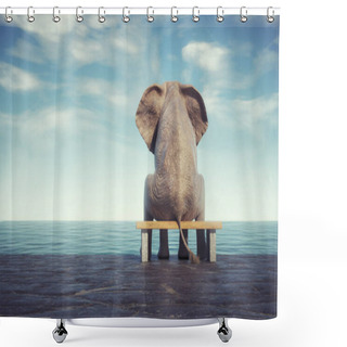 Personality  Elephant Sitting On Bench Admiring The Ocean. This Is A 3d Render Illustration Shower Curtains